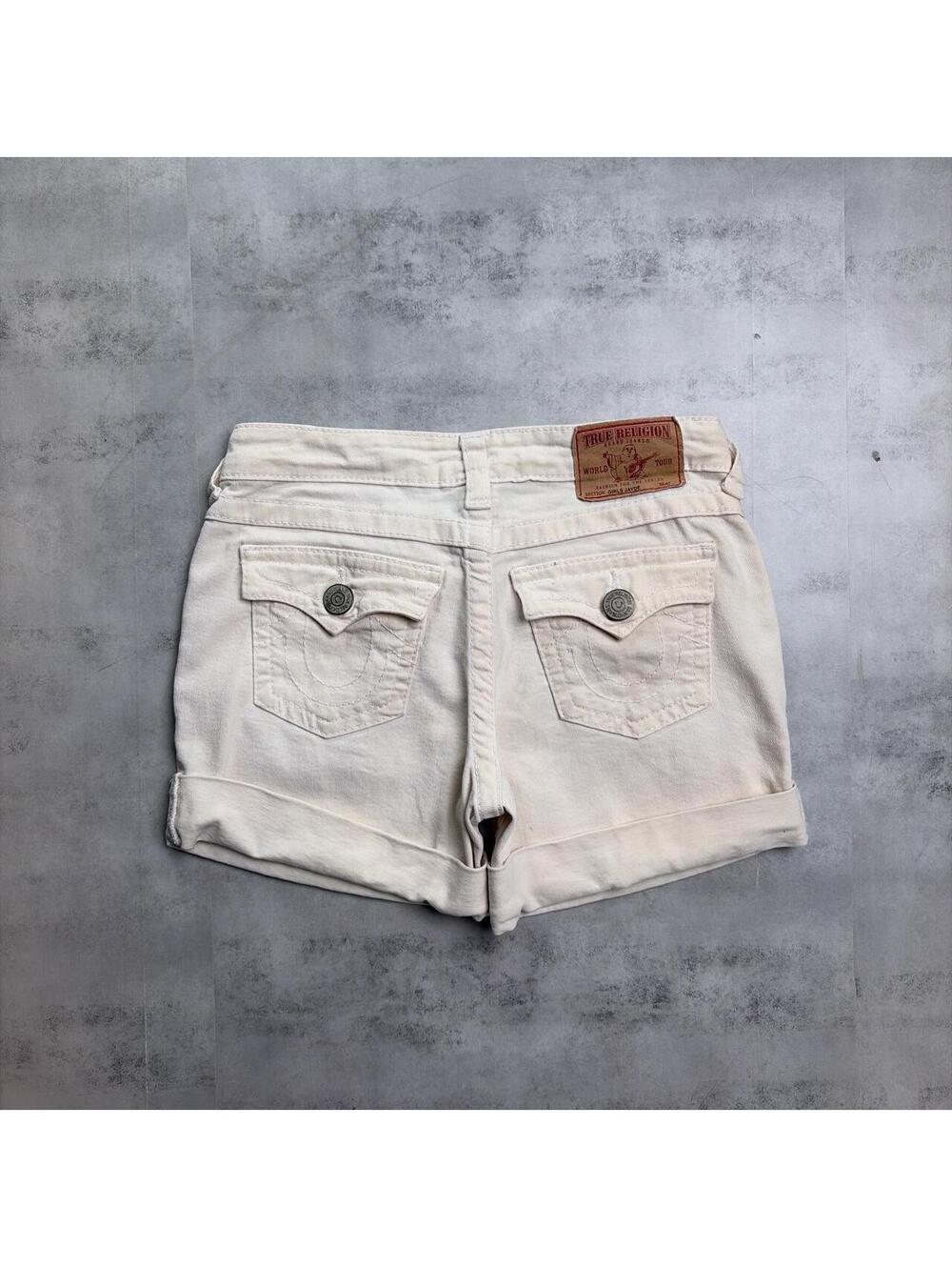 Y2K White True Religion Grunge Mini Denim Shorts